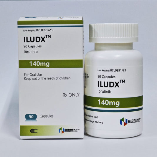 伊布替尼, ILUDX, Ibrutinib 140mg 90'S 批文号07 L 0991/23 有效期30-7-2026 出口中国3%海关增值税